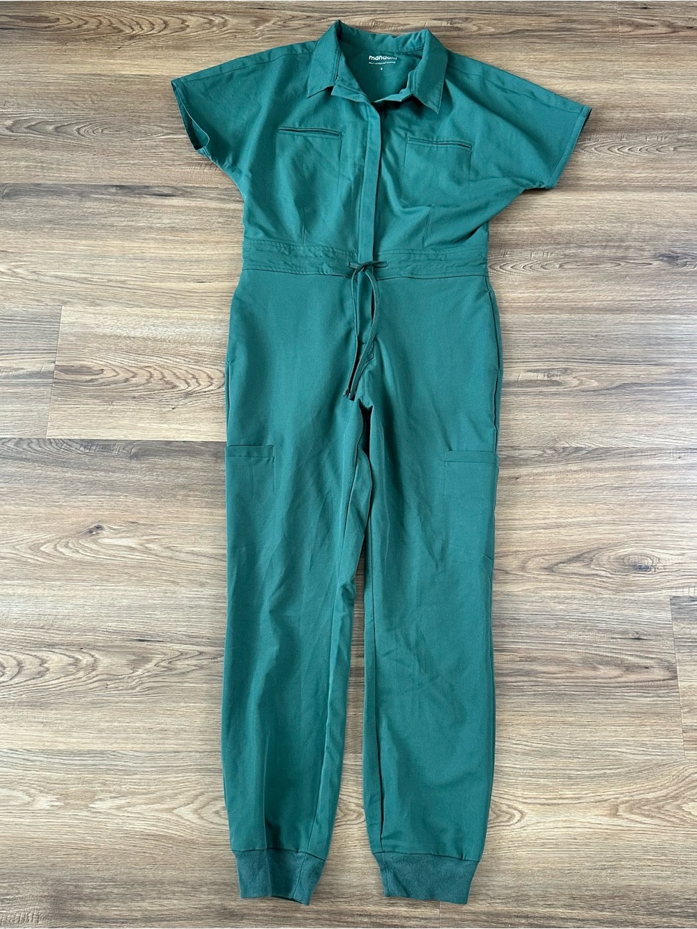 Mandala Scrubs Women Jogger Jumpsuit Size Small Green Equa-Tek Tie Waist EUC
